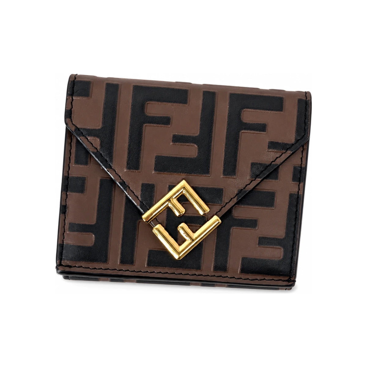 FENDI Women’s FF Diamond Small Bifold Wallet Leather Brown
