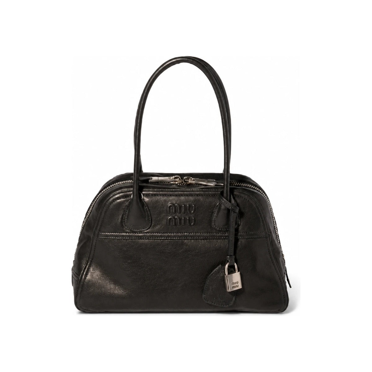 Miu Miu Nappa Leather Top Handle Tote Bag Black