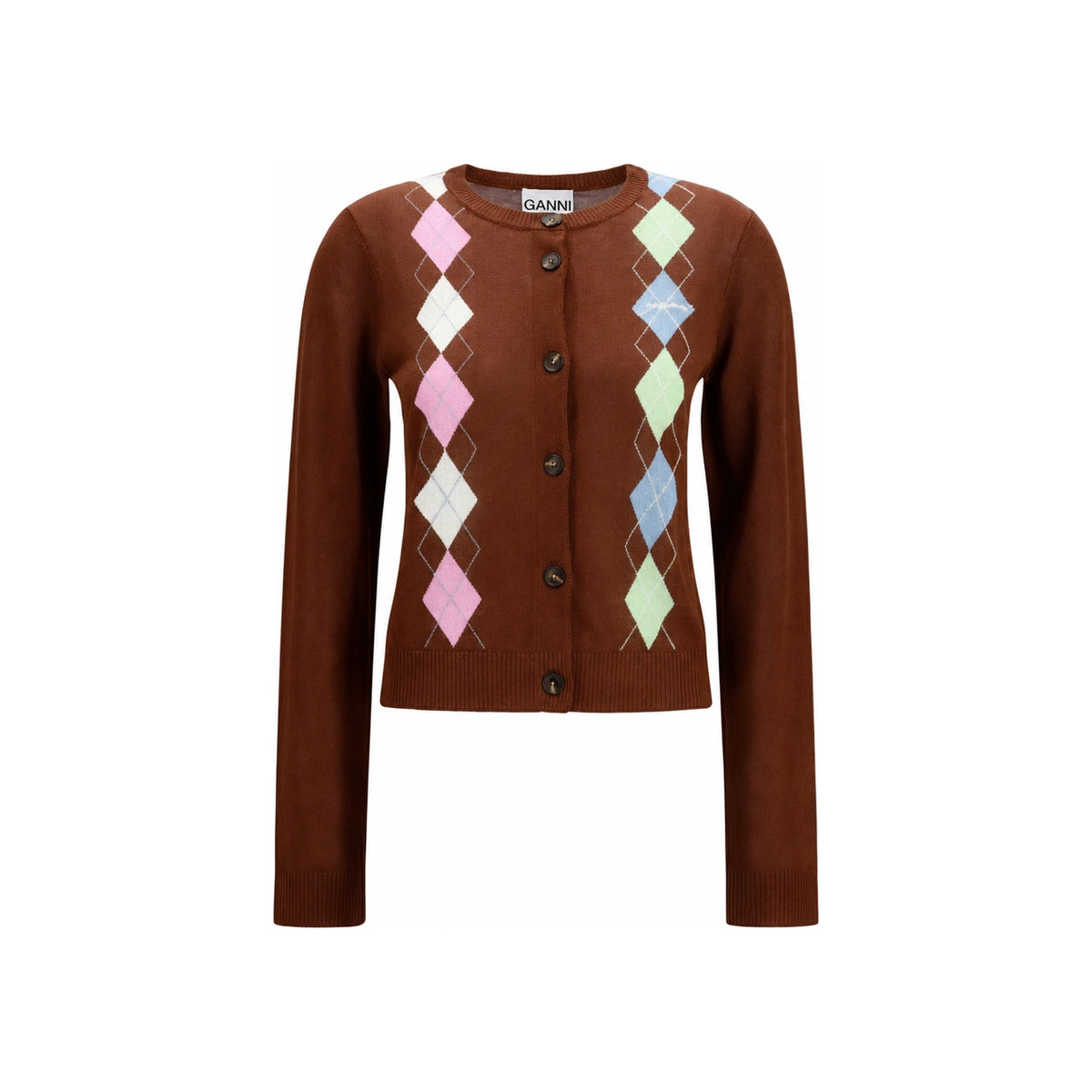 GANNI Light Cotton Argyle Cardigan