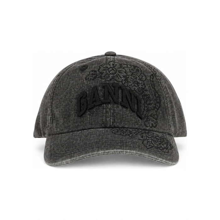 GANNI Flower Logo Embroidered Denim Baseball Cap Hat for Women B3020214 055