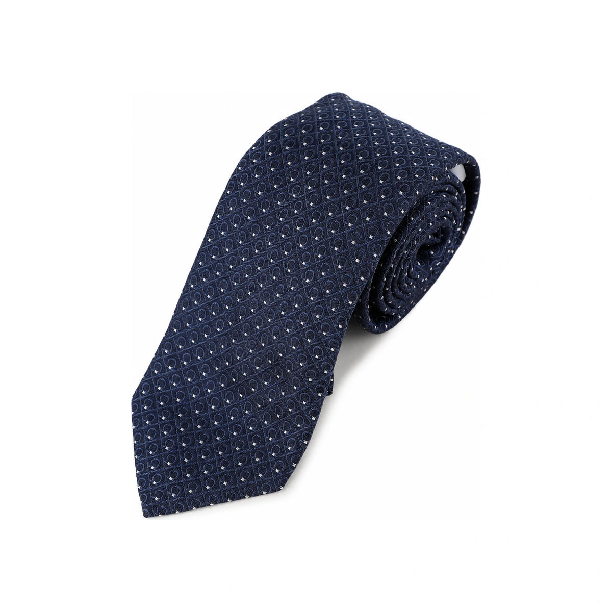 Ferragamo Gancini Jacquard Silk Tie Navy 35 1355 001
