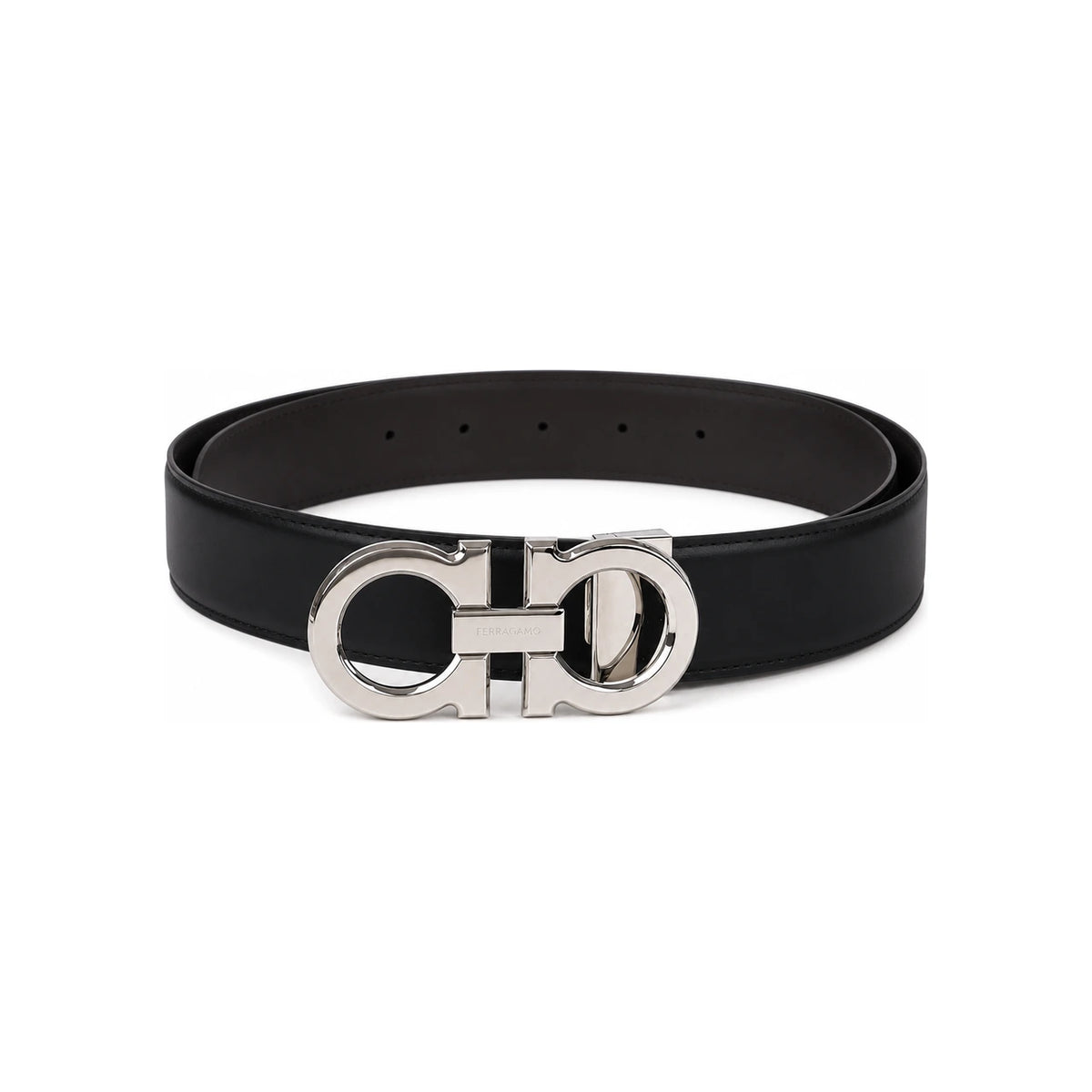 Ferragamo Gancini Reversible Pre-Cut Leather Belt Black/Brown 67 9710