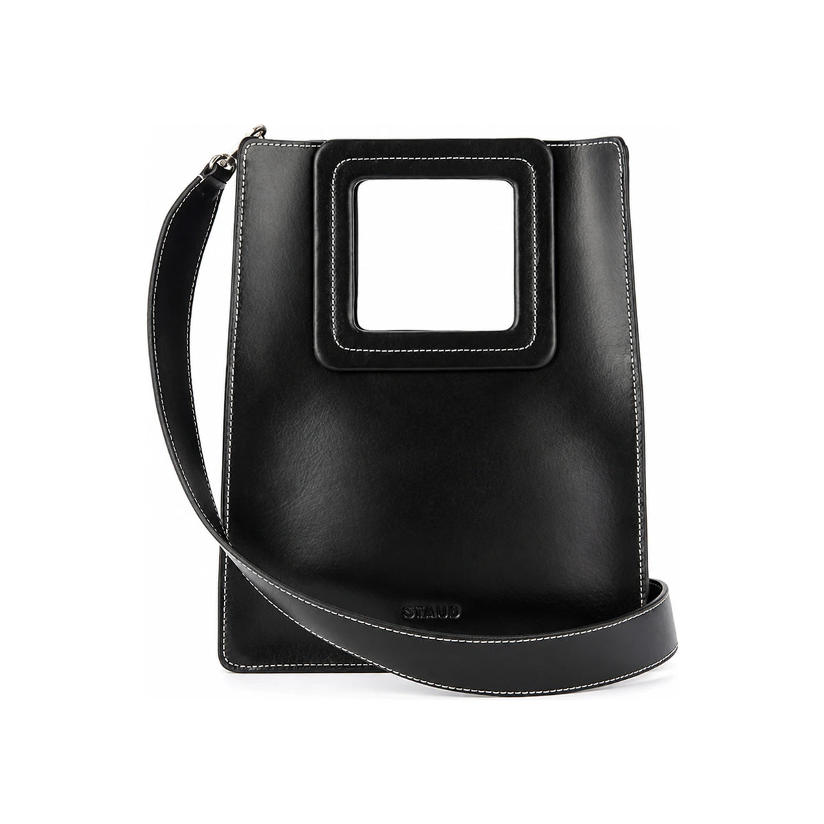STAUD Black Leather Tote Bag for Women