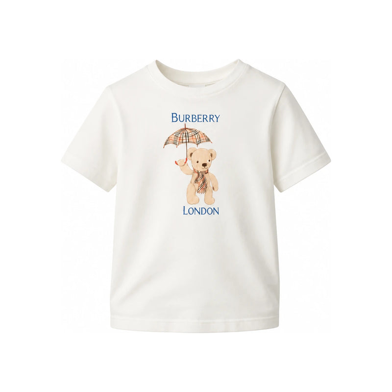 BURBERRY Chalk White Kids Women Umbrella Bear Print Short Sleeve T-Shirt 8127206