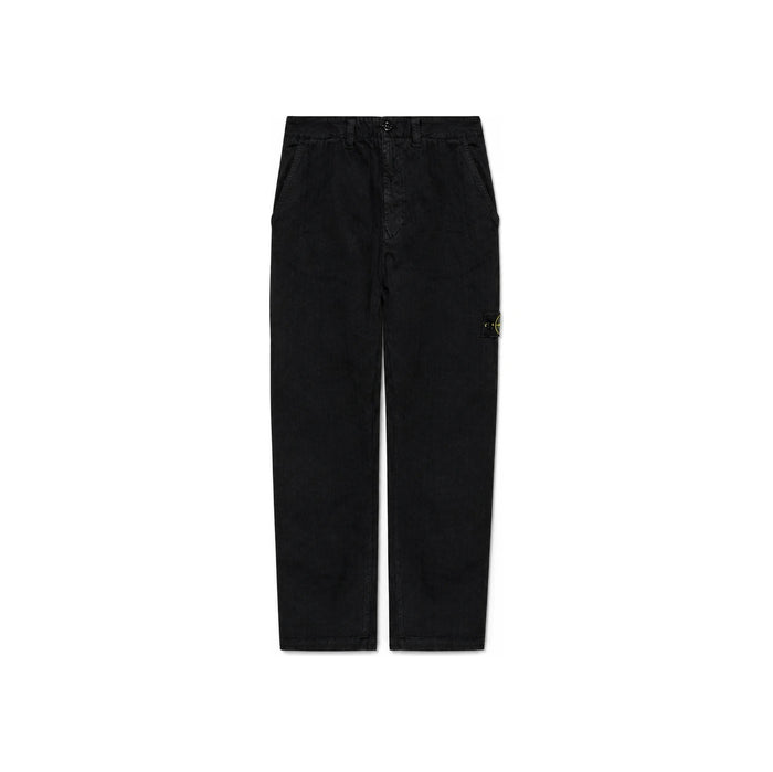 STONE ISLAND Cotton Herringbone Regular Fit Chino Trousers Patch Pocket Black