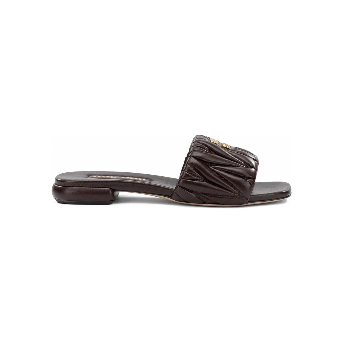 Miu Miu Nappa Leather Logo Slide Sandals Black Women’s Slippers