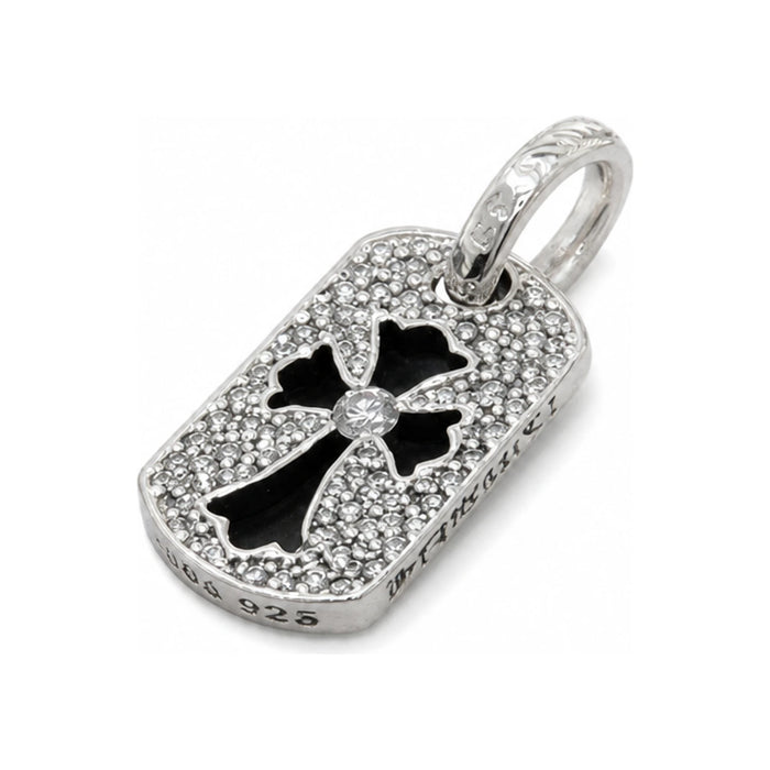 Chrome Hearts Silver Full Pave Dog Tag Pendant Charm