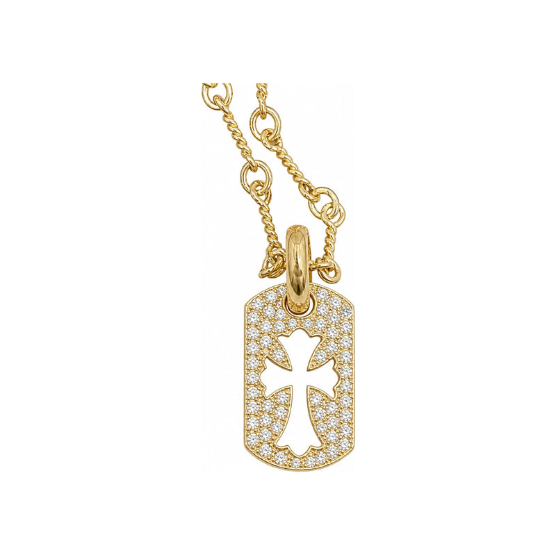 Chrome Hearts 22K Gold Full Pave Dog Tag Pendant Charm Necklace