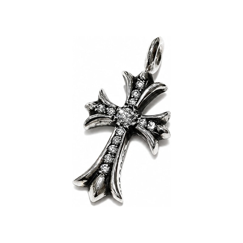 Chrome Hearts Tiny Cross Charm Full Pave Silver Diamond Pendant