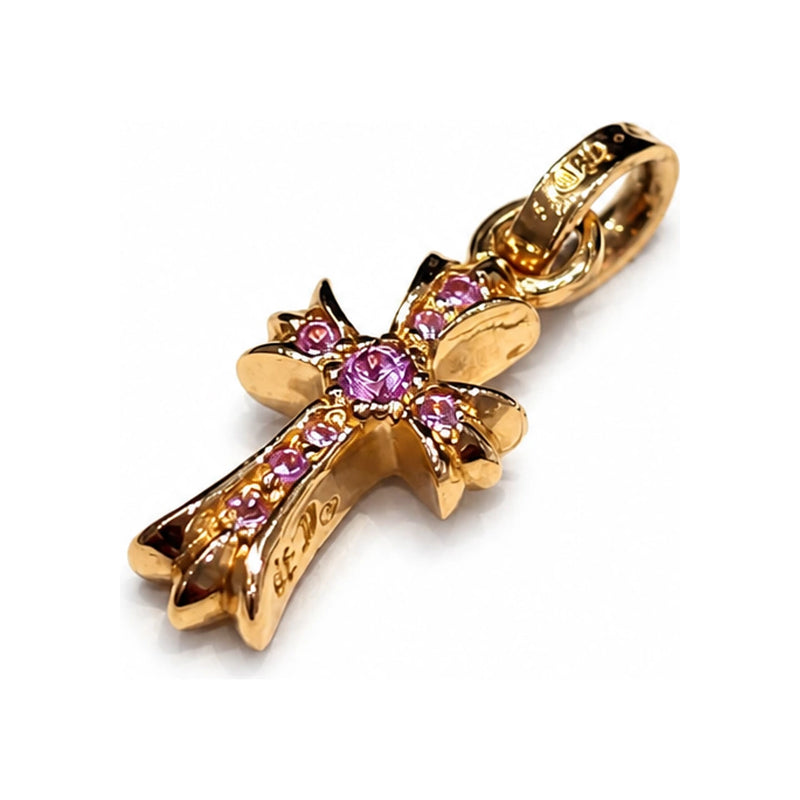 Chrome Hearts 22K Gold Baby Fat Pink Sapphire Pendant Charm Necklace