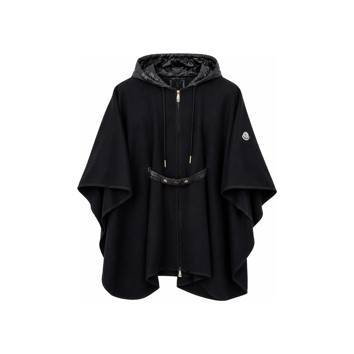 Moncler Patch Logo Belted Wool Hooded Women’s Cape Coat