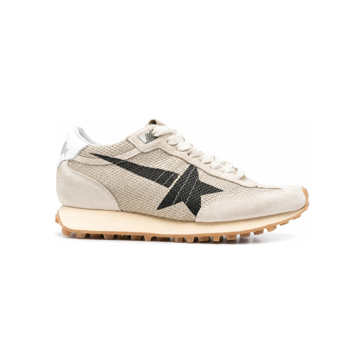 GOLDEN GOOSE Beige Mesh Suede Upper Black Star Marathon Sneakers