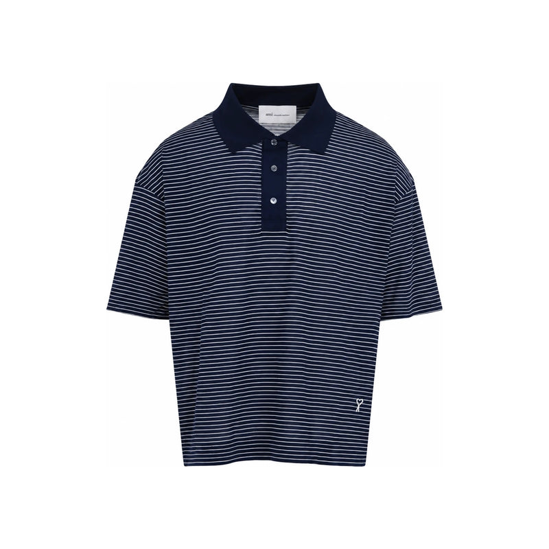 AMI Cotton Stripe Ami de Coeur Polo Shirt
