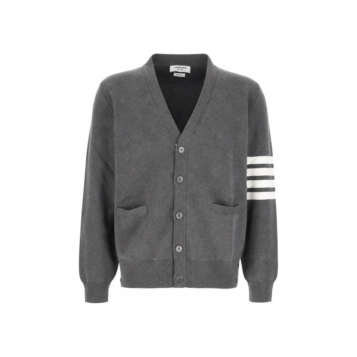 THOM BROWNE Diagonal Stripe Milano Stitch Wool Cardigan Gray Men