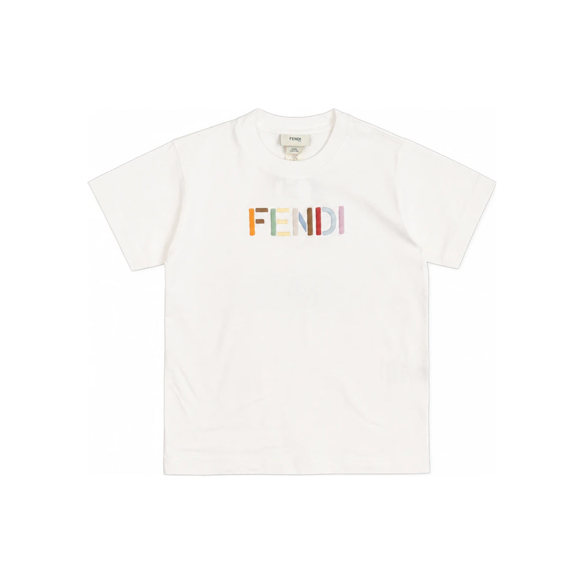 FENDI Women’s Kids Embroidered Logo Short Sleeve T-Shirt White JUI208 AY8D F0TU9