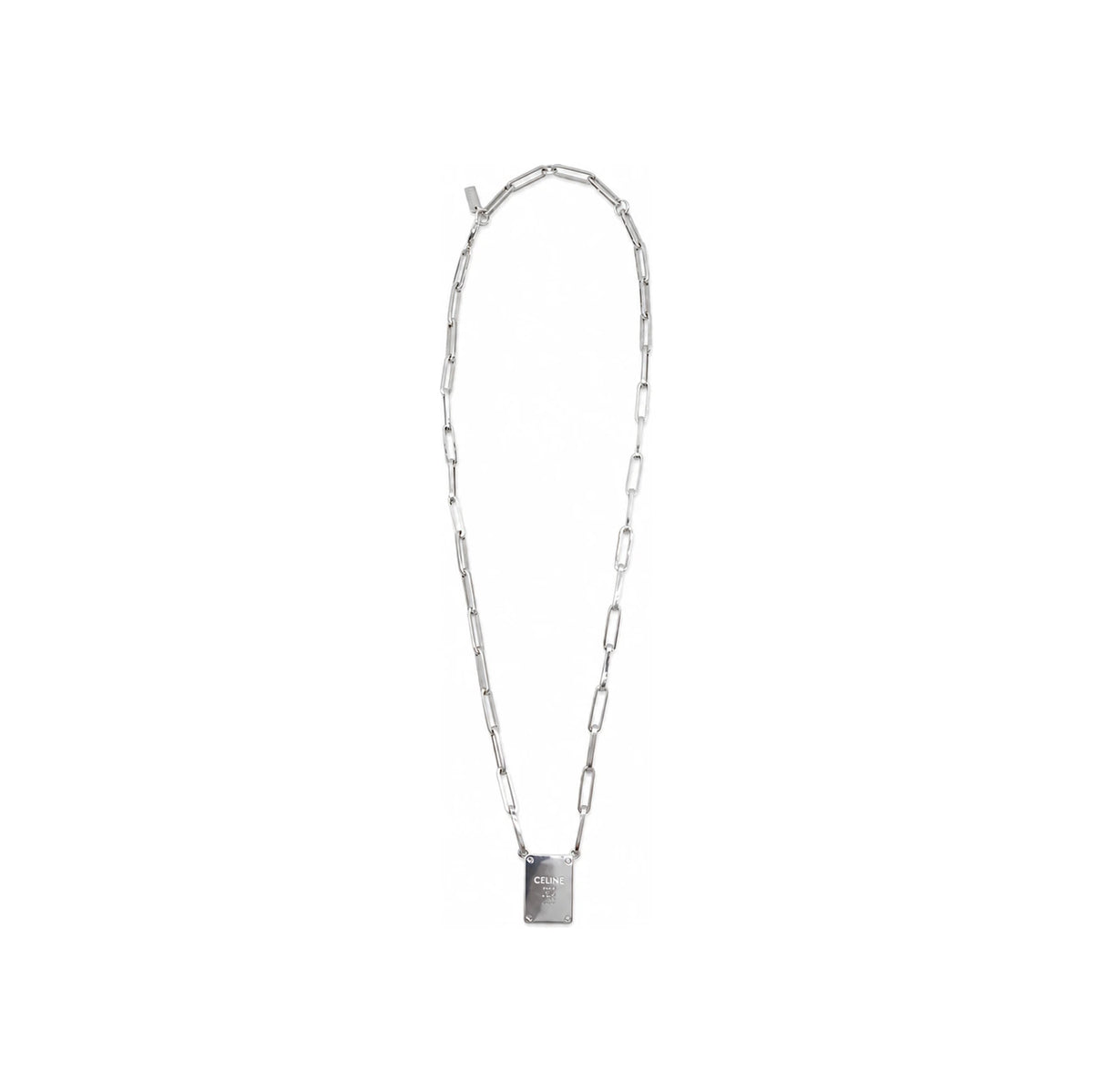 CELINE Triomphe Tag Necklace Rhodium-Finish Brass Silver B10GN4W96 36SI