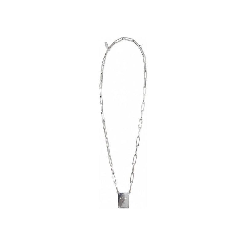 CELINE Triomphe Tag Necklace Rhodium-Finish Brass Silver B10GN4W96 36SI