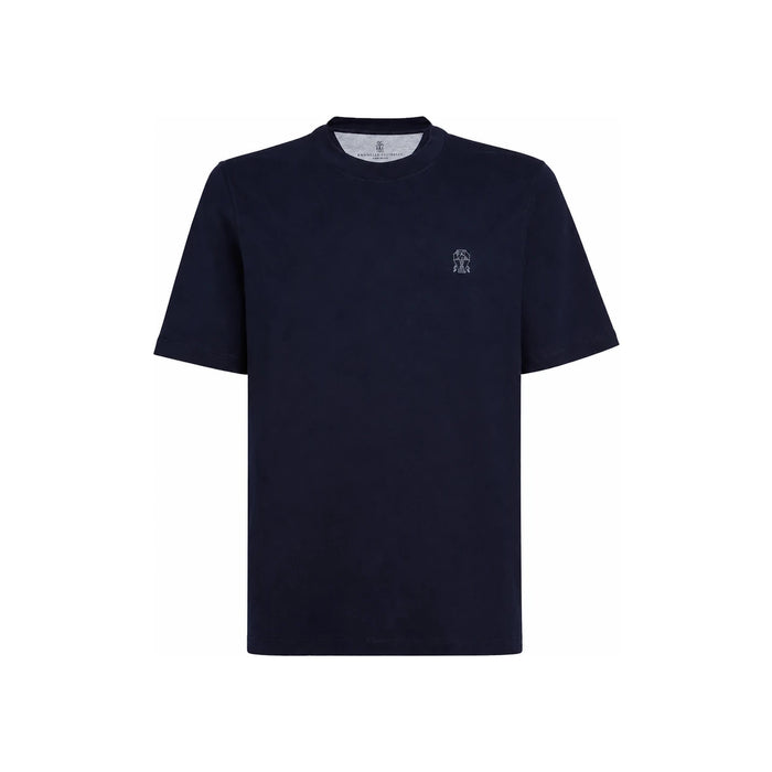 Brunello Cucinelli Logo Cotton Jersey Crewneck T-Shirt Navy Men’s