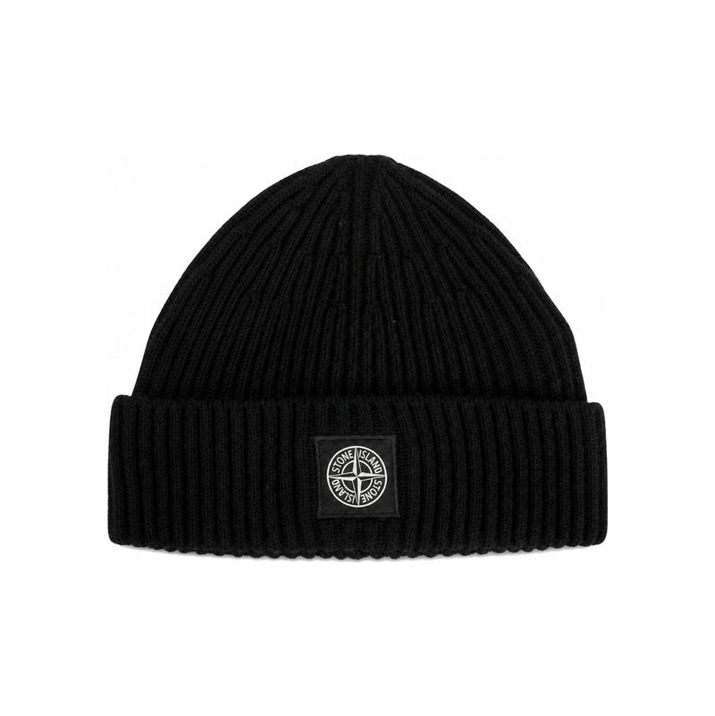 STONE ISLAND Unisex Rib Knit Beanie Black