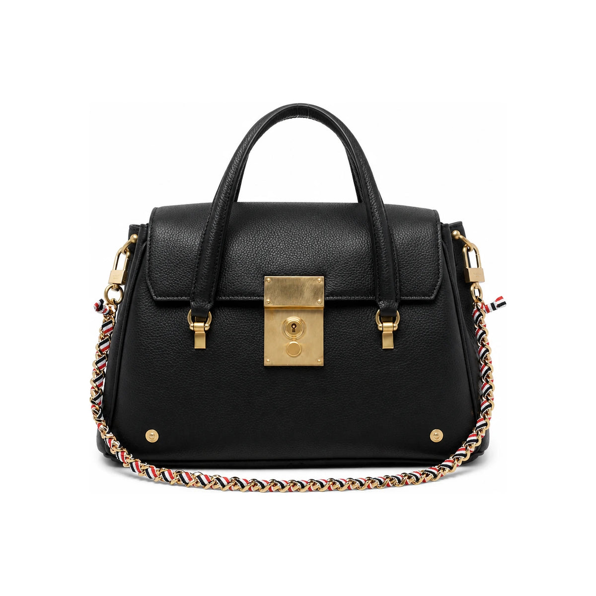 THOM BROWNE Black Leather Tote Bag