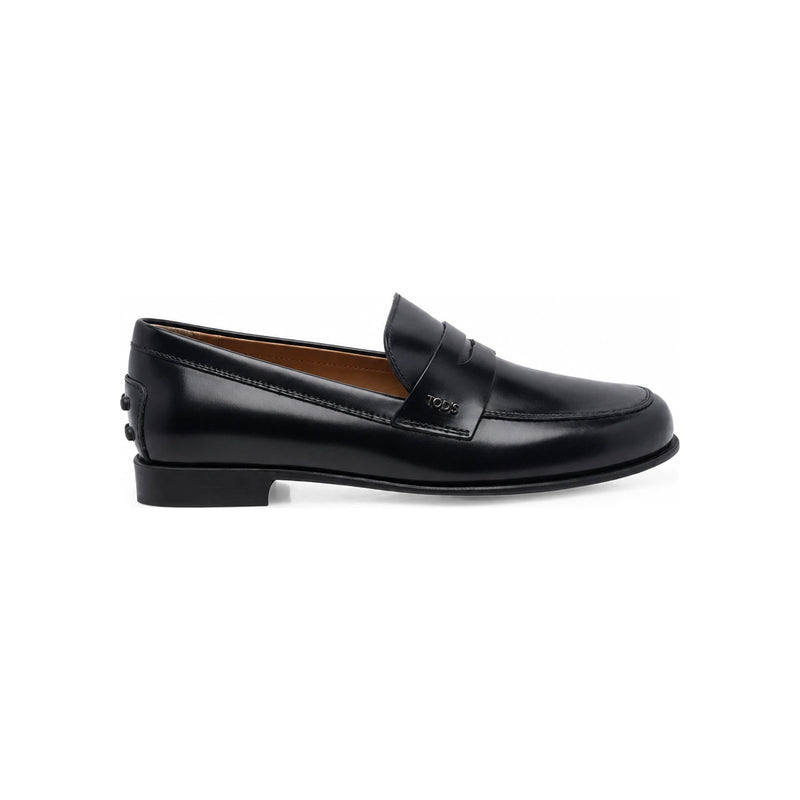 Tods Black Leather Penny Loafers Women’s Shoes