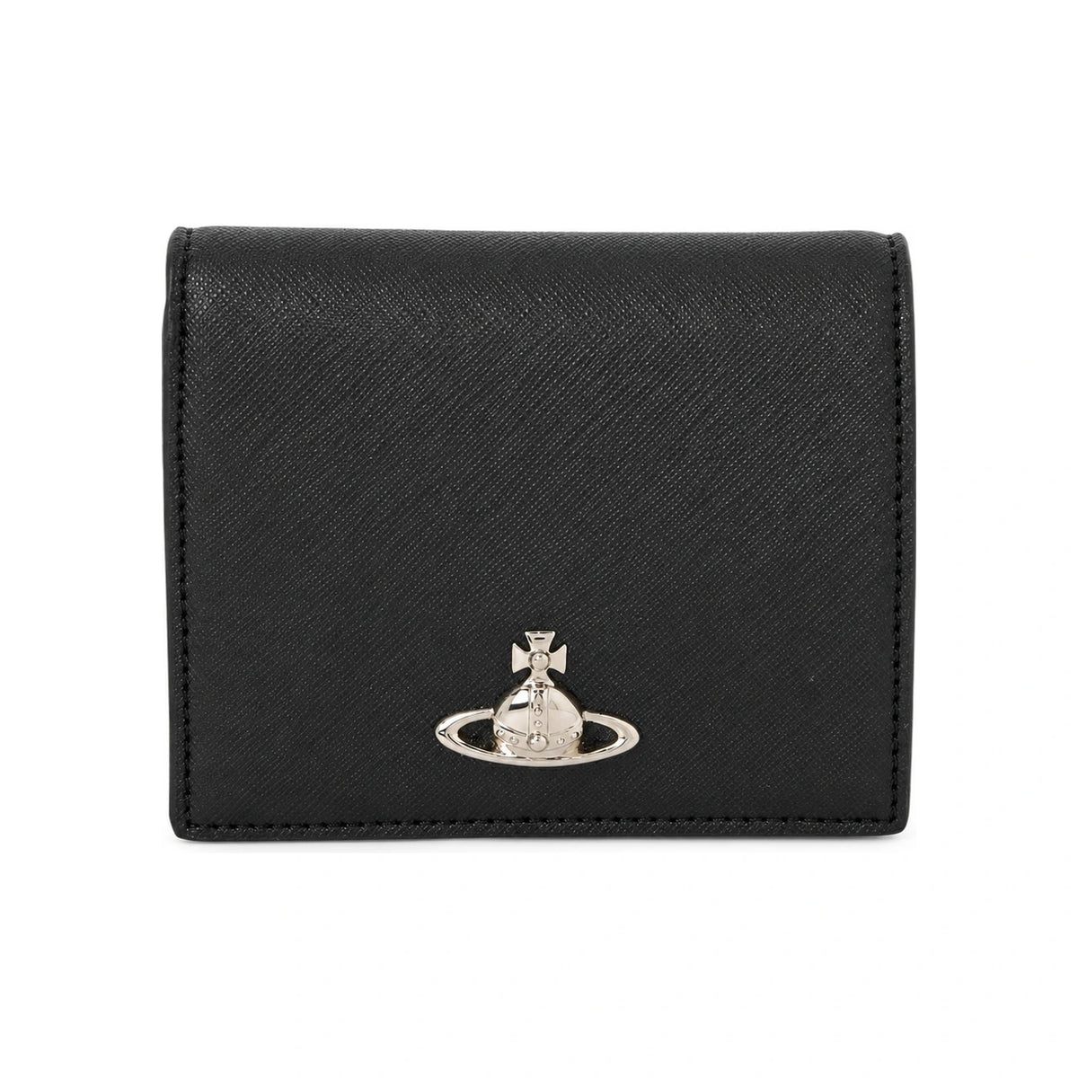 Vivienne Westwood Black Leather Compact Bifold Wallet for Women