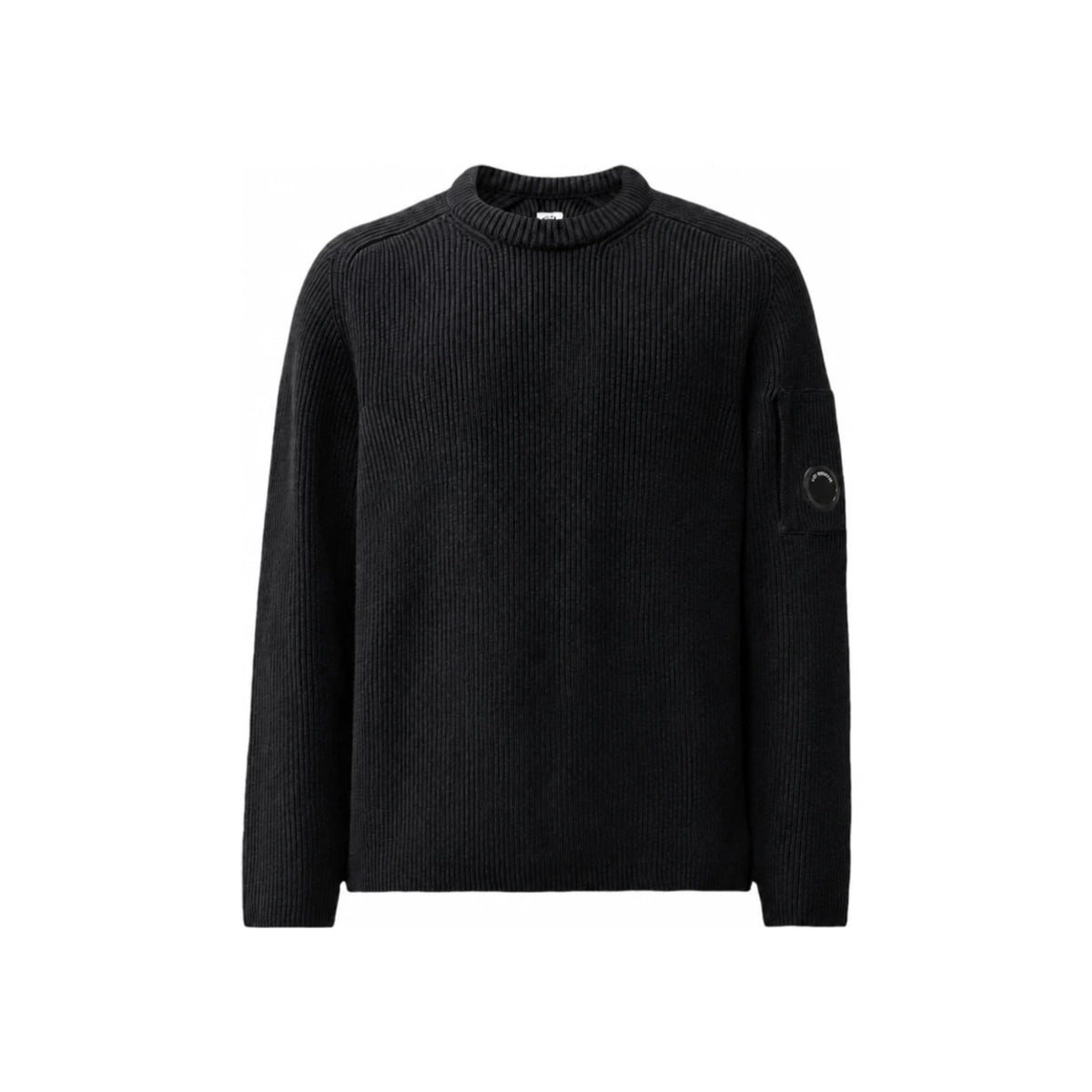 CP Company Lens Patch Black Crewneck Knit Sweater for Men