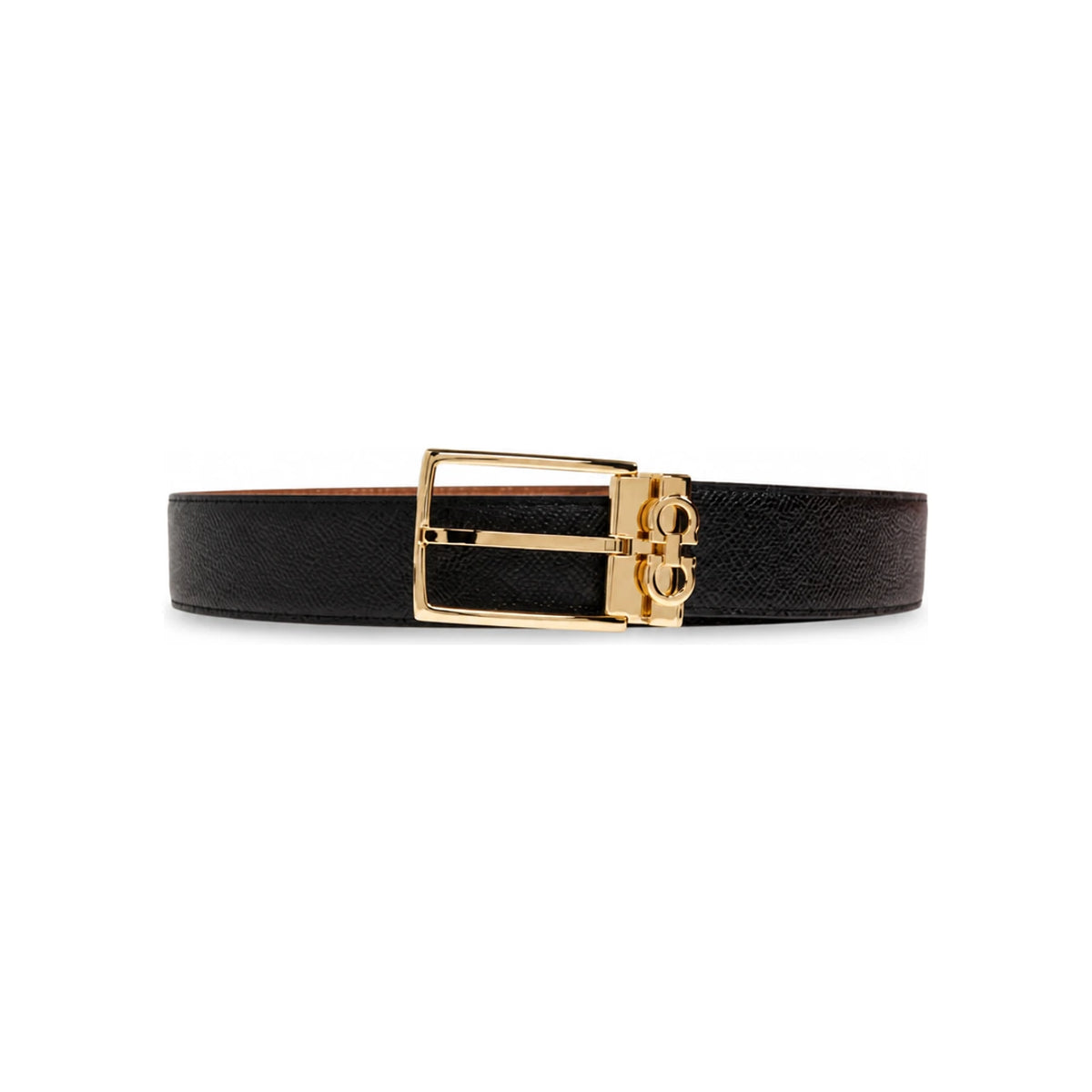 Ferragamo Mini Double Logo Gancini Belt Black/Natural Brown A037 0790180