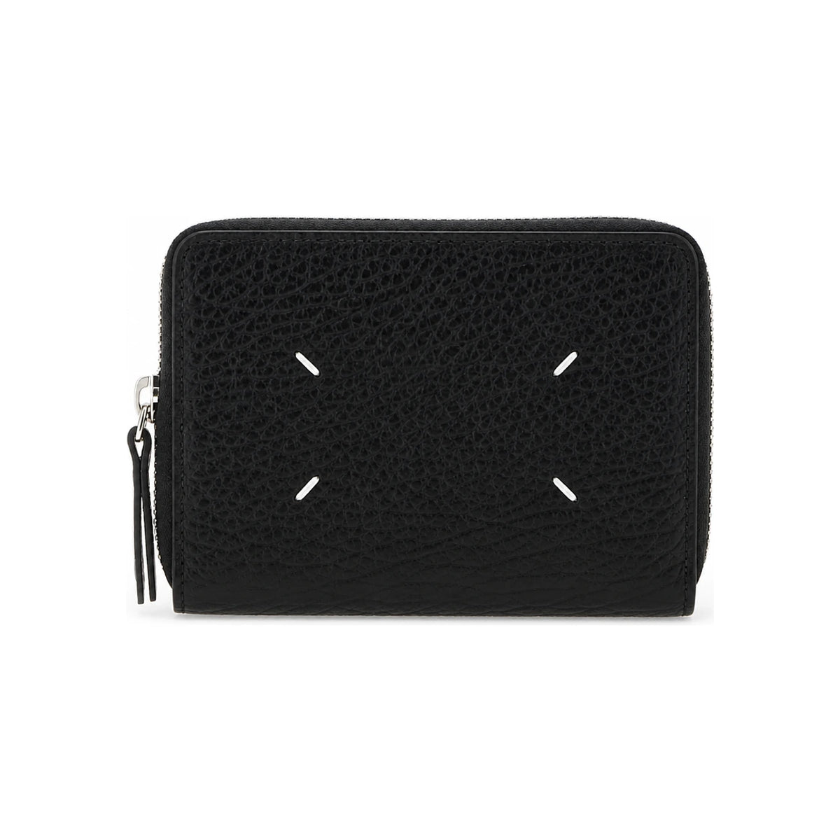 Maison Margiela Hammered Leather Round Zip Card Holder Black