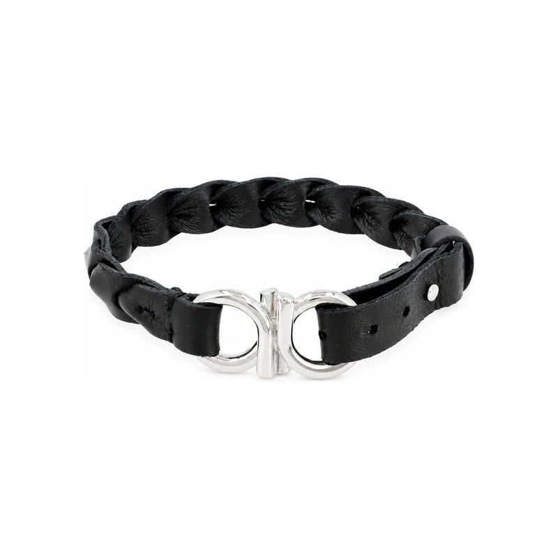 Ferragamo Leather Braided Men’s Bracelet Black
