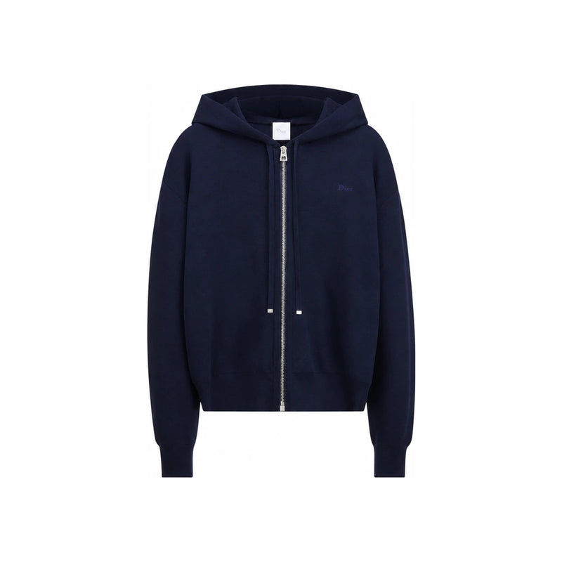 DIOR Navy Virgin Wool Blend Hooded Zip Cardigan Knit
