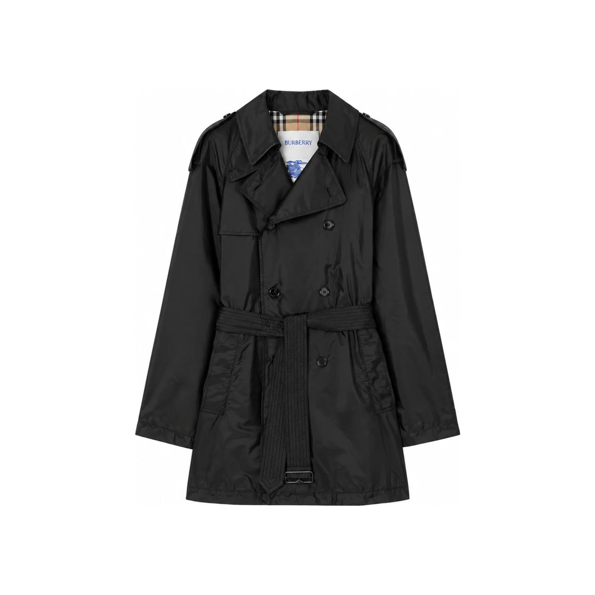 BURBERRY Black Cotton Gabardine Double-Breasted Trench Coat Men