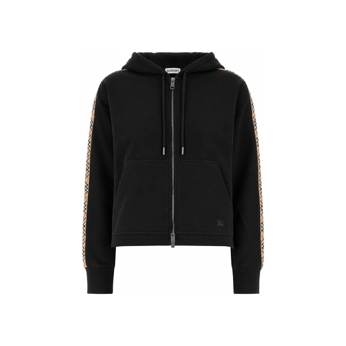 BURBERRY Black Zip-Up Hoodie Women’s Cotton Top