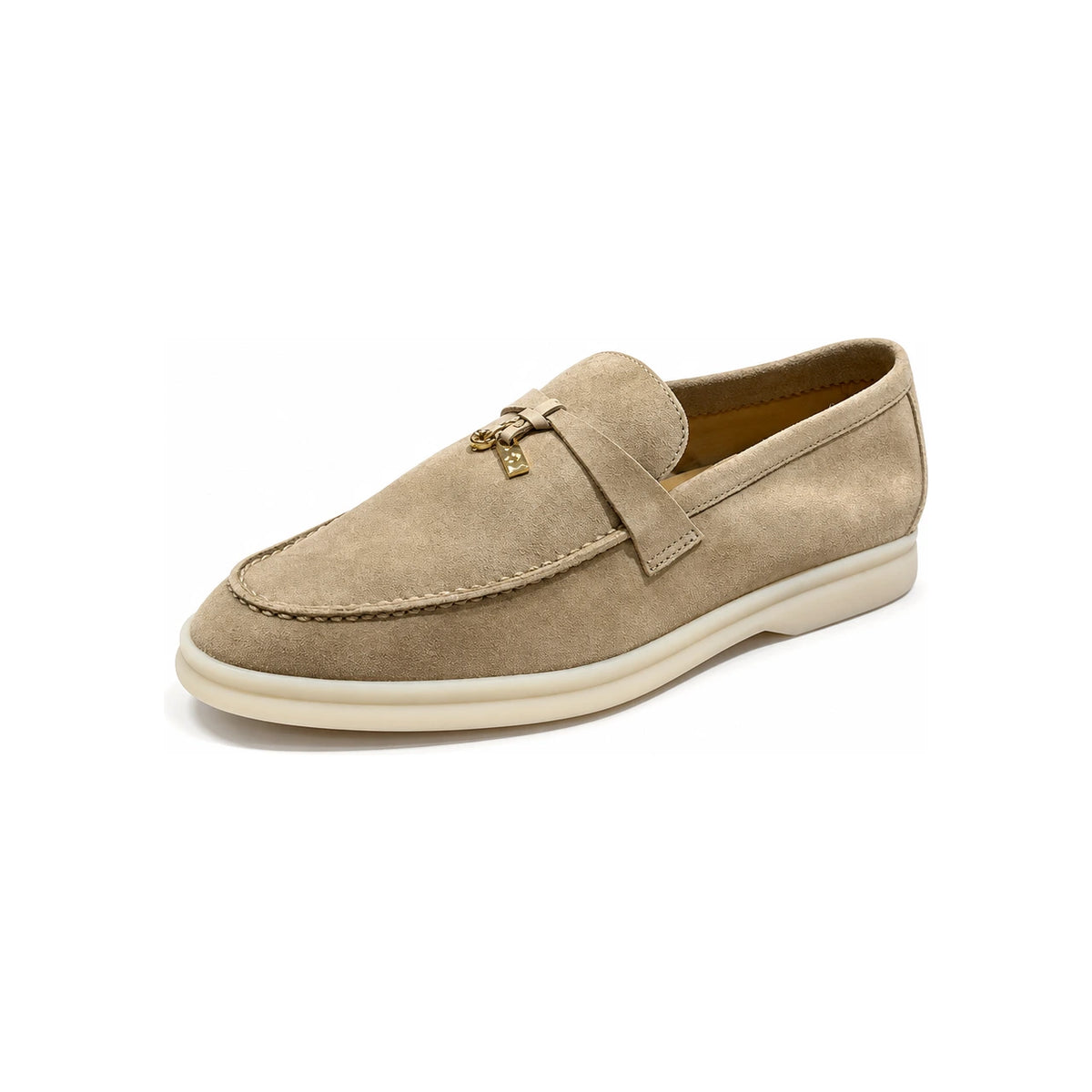 Loro Piana Beige Leather Summer Loafers Gold Hardware Men’s