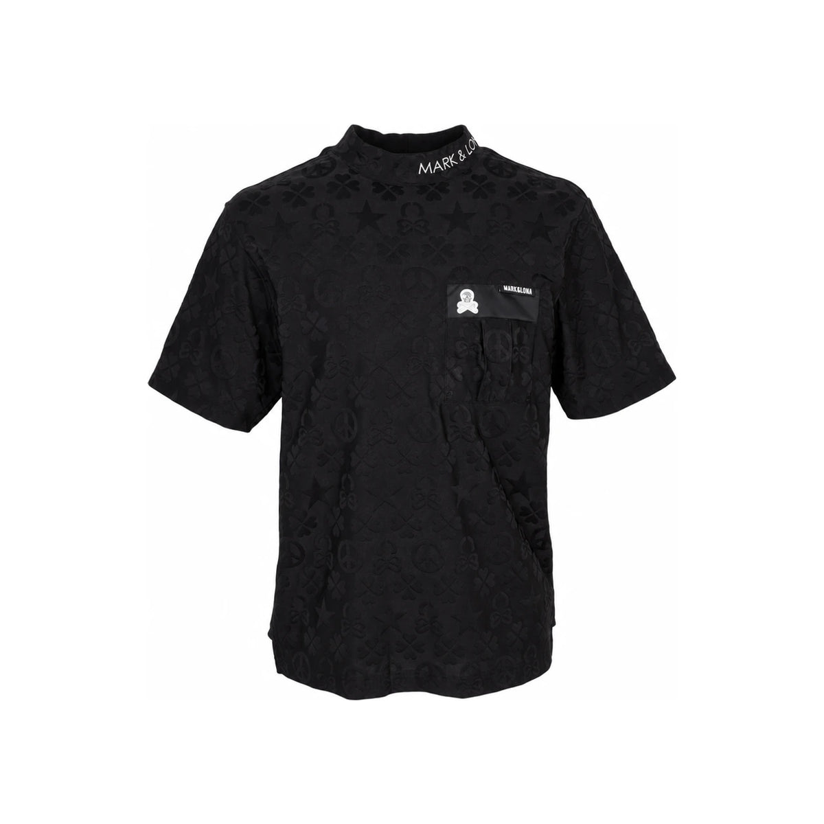 MARK&LONA Black Men's Mock Neck Short Sleeve Golf T-Shirt