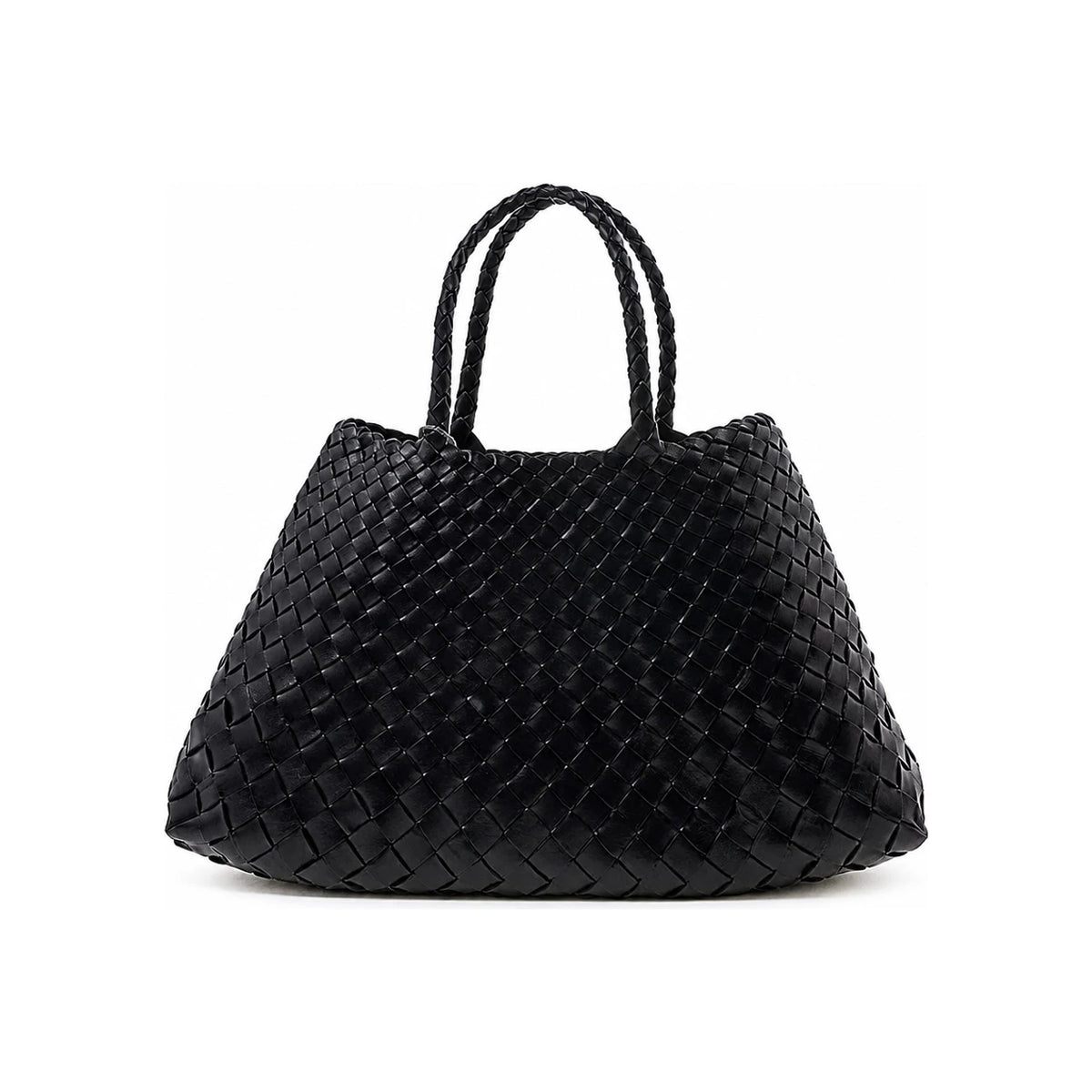Dragon Diffusion Women's Santa Croce Small Woven Leather Tote Bag 8893 BLACK