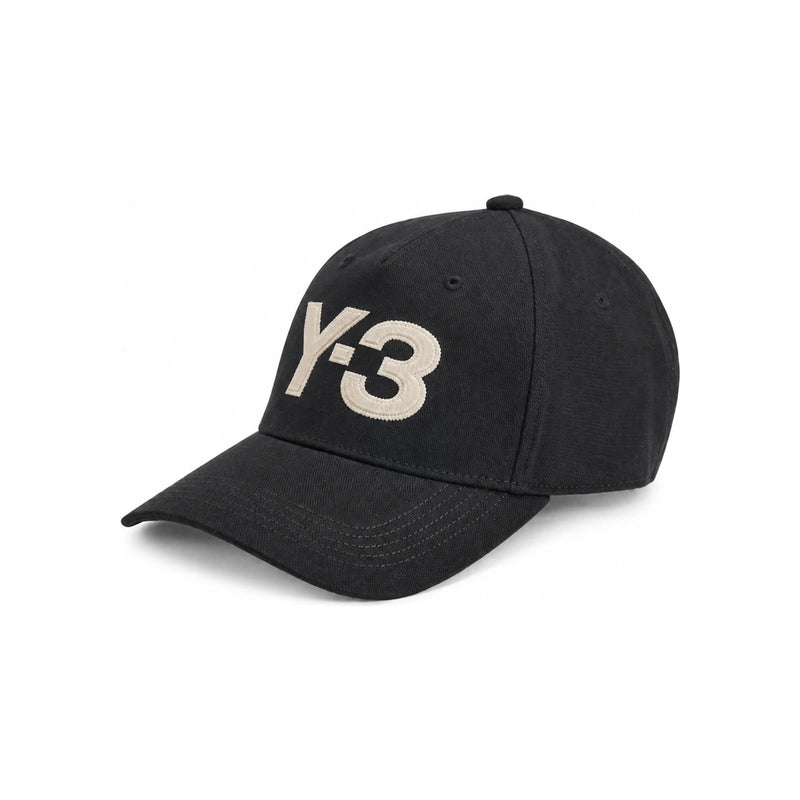 Y-3 Black White Cotton Logo Baseball Cap