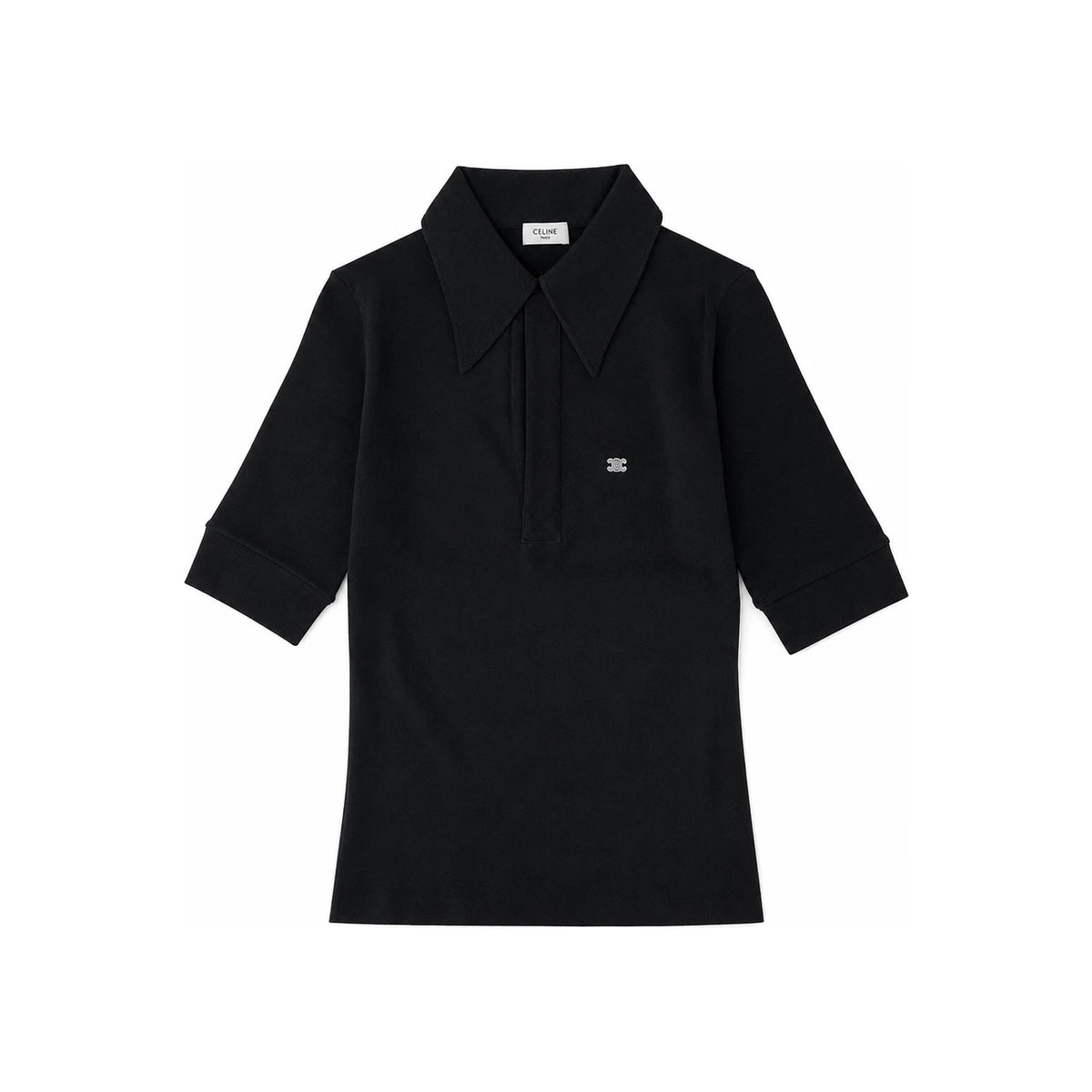 CELINE Triomphe Logo Short-Sleeve Cotton Knit Polo Shirt