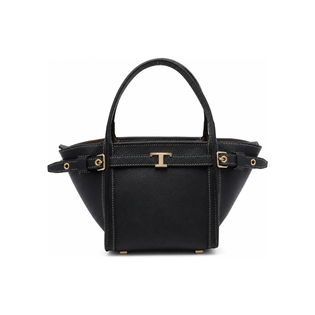 Tods T Logo Leather Tote Bag Black
