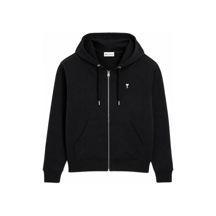 AMI Small Heart Logo Cotton Zip Hoodie Black White Cream