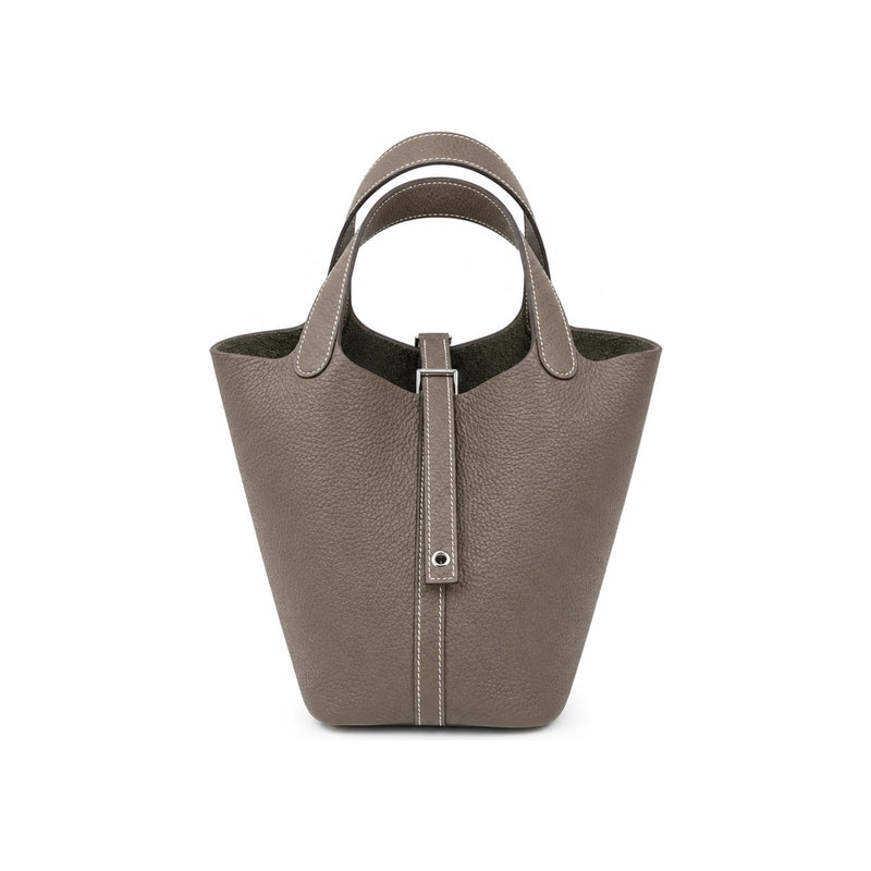 HERMES Clemence Picotin Lock 18 Tote Bag Etoupe Palladium Hardware