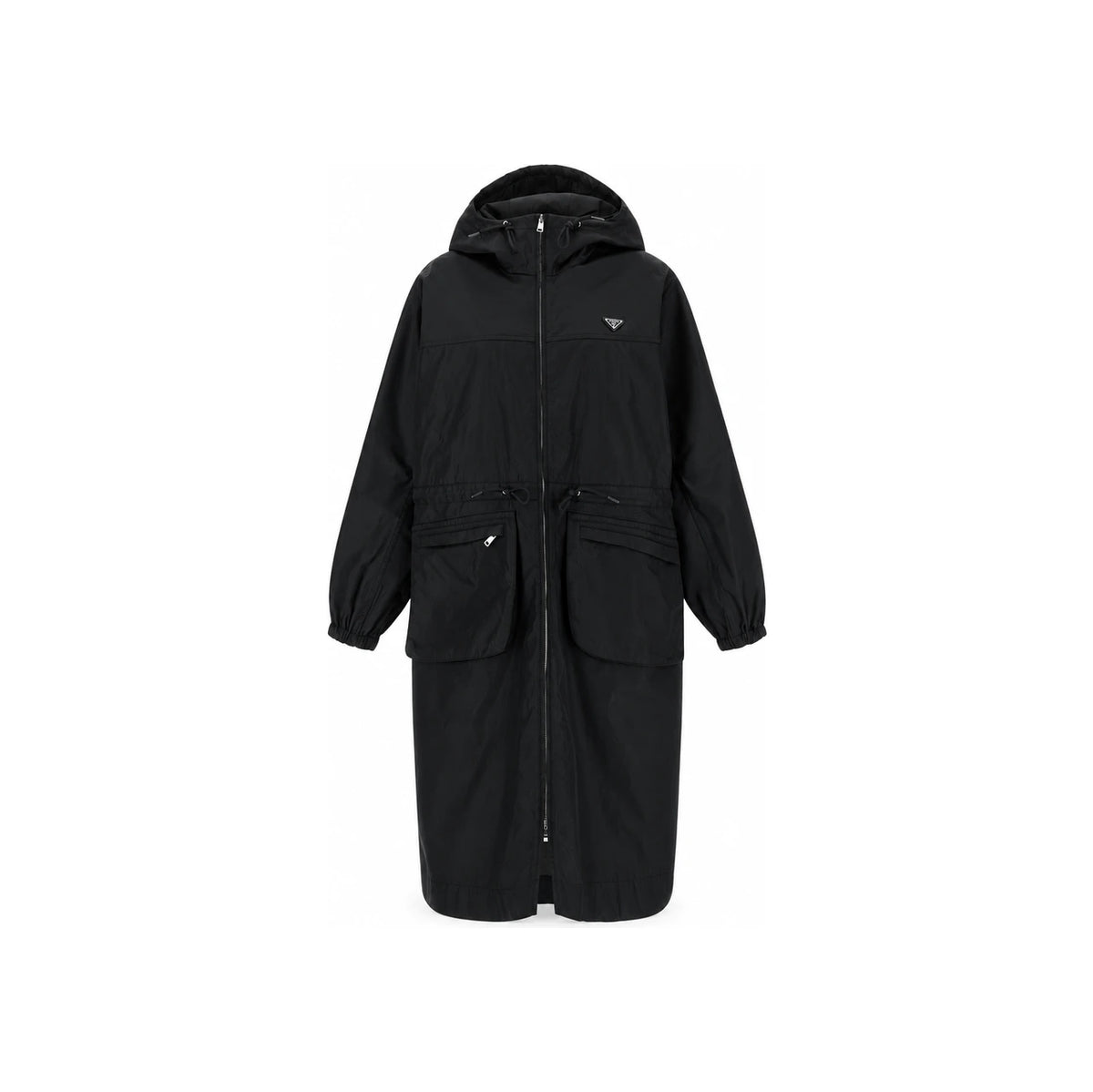 PRADA Black Nylon Hooded Raincoat Trench Coat