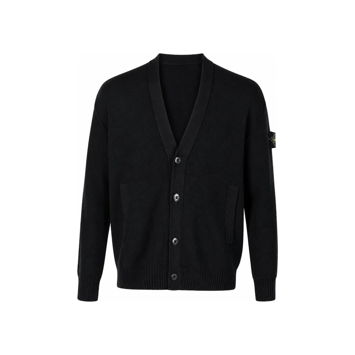 STONE ISLAND RWS Pure Wool Loose Fit V-Neck Cardigan with Pockets Black