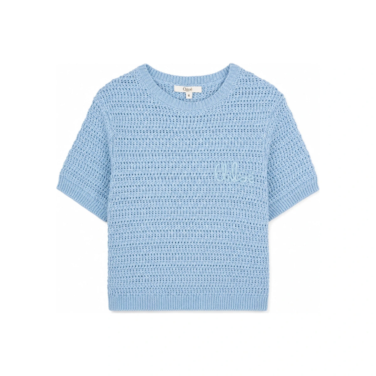 Chloe Kids Women Crochet Logo Short-Sleeve Knit T-Shirt Ice Water C21225 80J