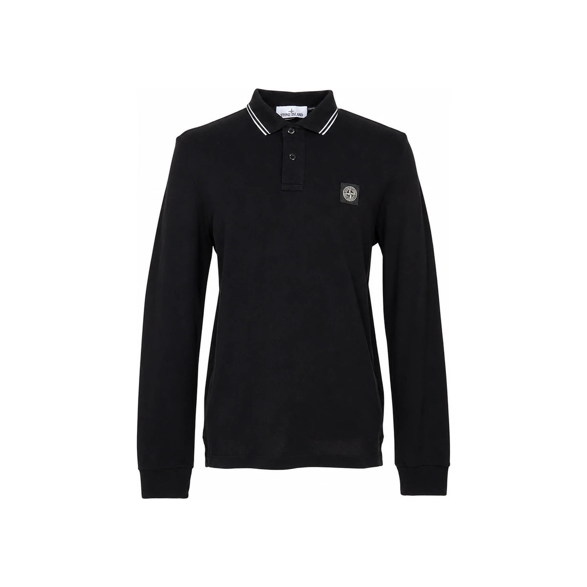 STONE ISLAND Men’s Long Sleeve Polo Shirt Black Cotton
