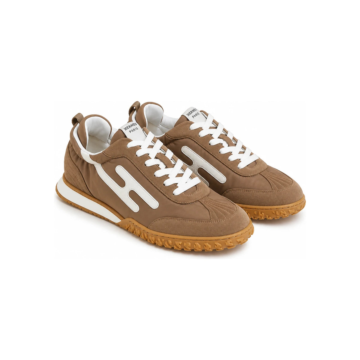 HERMES Etoupe Leather Low-Top Sneakers Unisex