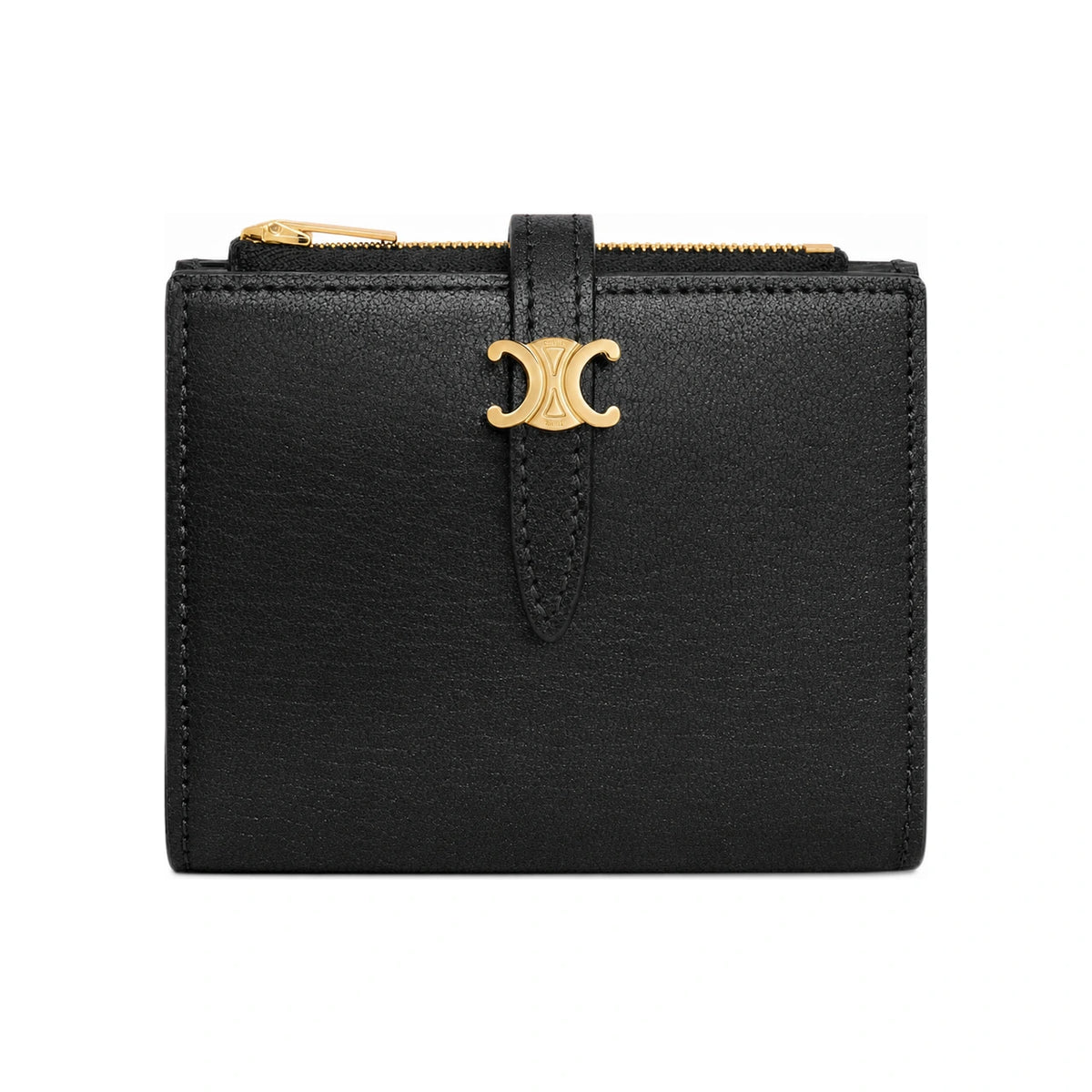 CELINE Triomphe Pontet Compact Card Holder Goatskin Black L101P3GVE 38NO