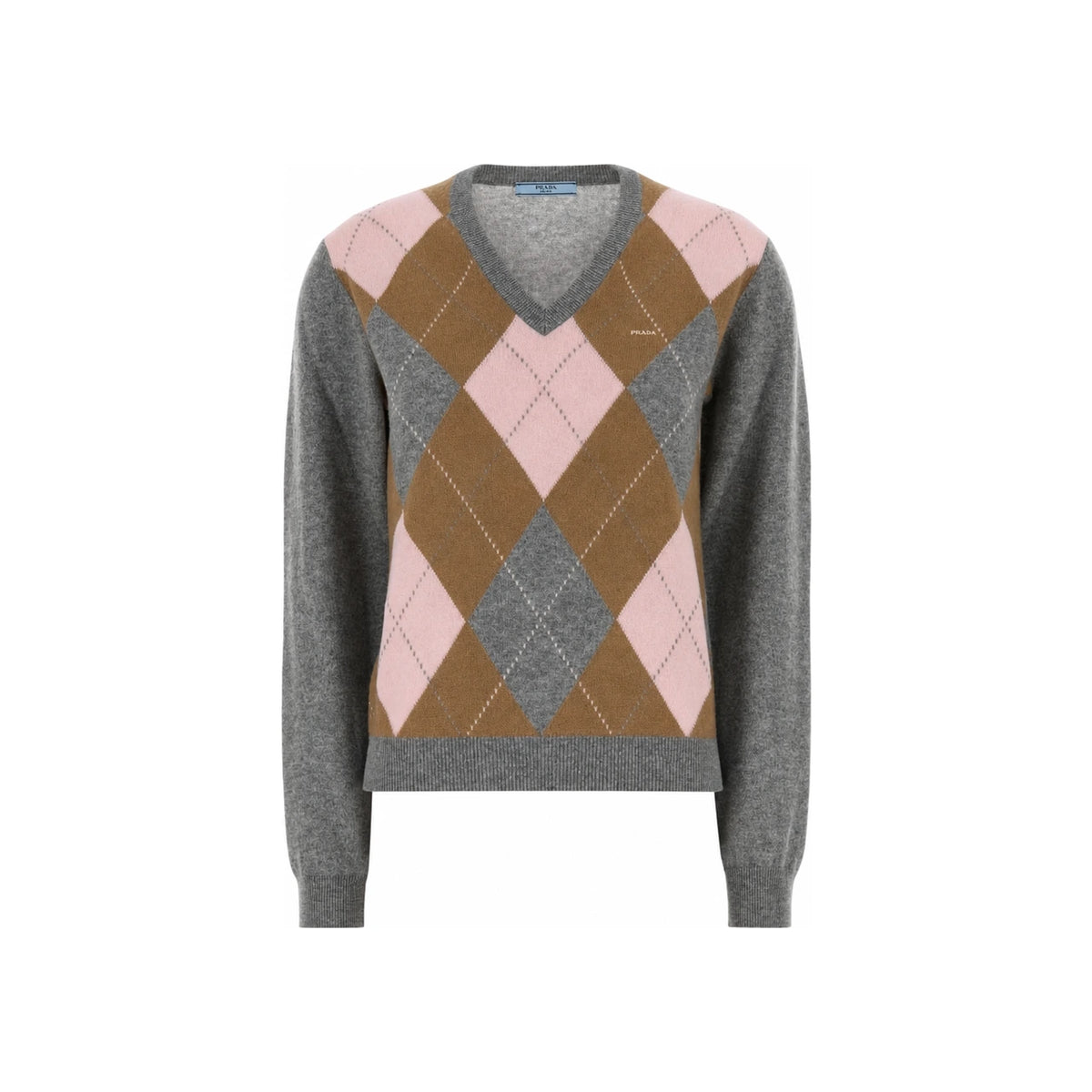 PRADA V-Neck Knit Sweater Women’s Ivory Wool Knitwear