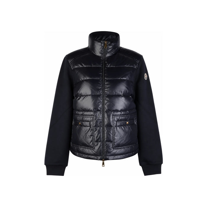 Moncler Cotton Zip Sweatshirt with Nylon Detail Jacket Navy