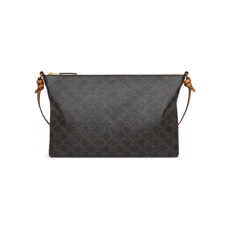 CELINE Duo Zipped Bag Triomphe Canvas Natural Calfskin Honey Cros L105T3N45 03MI